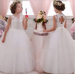 Novo design meninas adolescentes rendas brancas vestido da menina vestido de festa de casamento