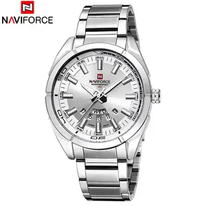 NAVIFORCE 9038 Jam Tangan Pria, Logo Kustom OEM Bisnis Tali Stainless Steel Analog Kuarsa Kalender