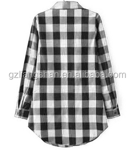 OEM All'ingrosso di Modo Delle Donne Button Down Dolcevita Plaid di Flanella A Maniche Lunghe Camicetta Casual Camicia Tunica Dress - Product Image 6