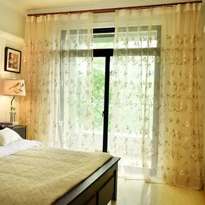 MOQ basso di Stile Cinese Traslucido Floreale Ricamato Giallo Finestra Sheer <span class=keywords><strong>Tende</strong></span> Voile <span class=keywords><strong>Per</strong></span> Balcone Banchetto di Nozze <span class=keywords><strong>Sala</strong></span> - Product Image 1