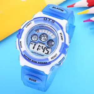 Модные детские электронные наручные часы O.T.S 8331, пластиковые водонепроницаемые цифровые светодиодные часы до 50 м, спортивные детские часы для мальчиков и девочек