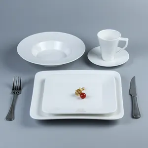 Kit de louça de mesa quadrado branco simples, 4 peças de porcelana cerâmica conjunto de aparelho de jantar do hotel