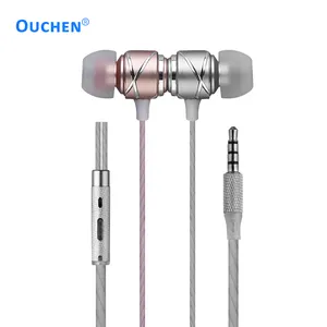 Kualitas Terbaik 3.5 Mm Kawat Logam Earphone Fashion Dalam Desain Telinga dengan Mikrofon untuk Ponsel Earphone