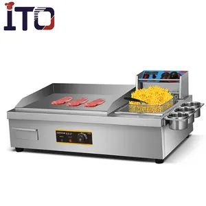 Commercial Kitchen Use Integrated Electric Griddle with Deep Fryer