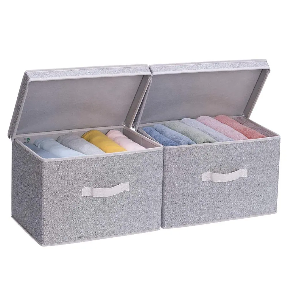 Household Kids Folding Organizer Bin Collapsible Cotton Fabric Cloth Storage Box with Lid