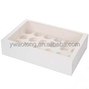 Hot bán 24 cupcake hộp giấy trắng với cửa sổ rõ ràng TOP cao cấp bao bì <span class=keywords><strong>Glossy</strong></span>/Matt cán thực phẩm an toàn dùng một lần - Product Image 1