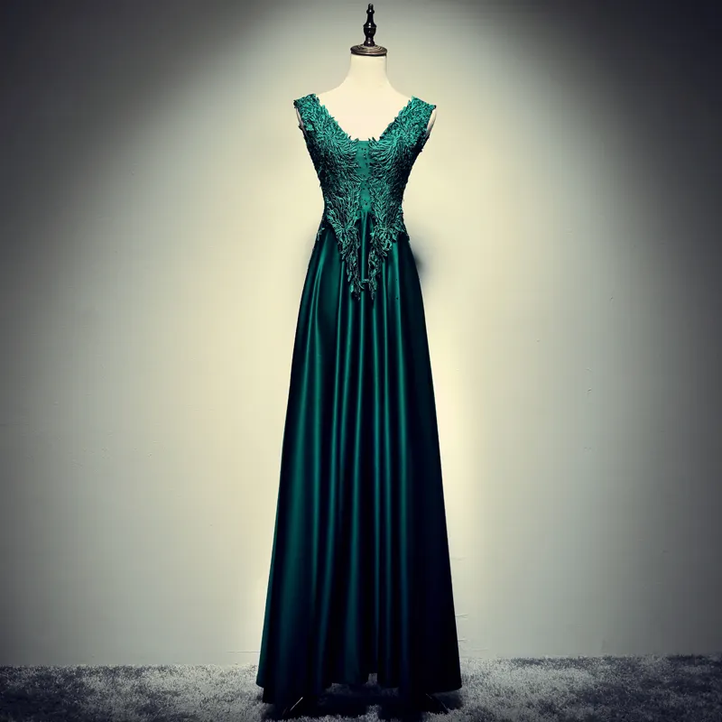 LSWLN041 v-hals gewaden soirees lange avondjurk elegante emerald green prom dresses