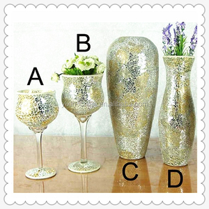 Centrotavola Artigianale <span class=keywords><strong>con</strong></span> Vaso in Vetro a Mosaico e Portacandele in Vetro a Mosaico per Matrimoni - Product Image 3