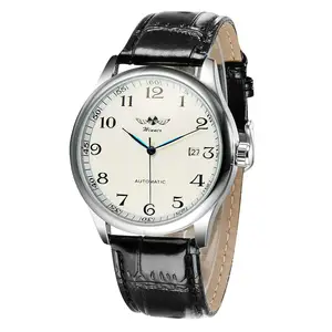 WINNER-relojes mecánicos automáticos para hombre, pulsera de cuero clásica de negocios, reloj de pulsera automático con esqueleto de viento, fecha automática, 458