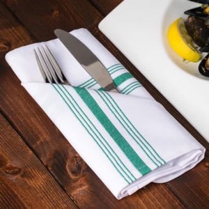 MJS 100% Filé Polyester Vert Chasseur-bande blanche bistro serviettes linge de table pour restaurant - Product Image 1