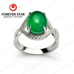 Big Stone Design Green Jade Silver Ring for Women