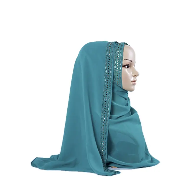 Venda quente Moda Cor Sólida Fantasia Muçulmano Chiffon Hijab Lenço Perfuração