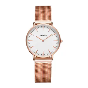 Brand Your Own Custom Watches Personalized Luxury Women Stainless Steel Watch Private Label Rose Gold Logo Watch