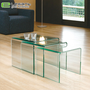 Blue Color Bent <strong>Glass</strong> Coffee <strong>Table</strong> / <strong>Glass</strong> <strong>Nesting</strong> <strong>Table</strong> - Product Image 5