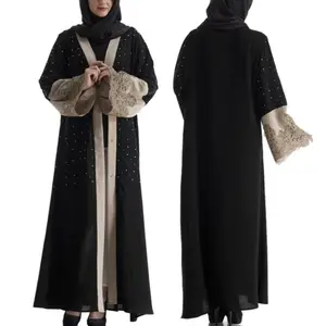 Abaya — robe longue en dentelle pour femmes musulmanes, tenue décontractée, style islamique, avec perles, Cardigan, dubaï, turque