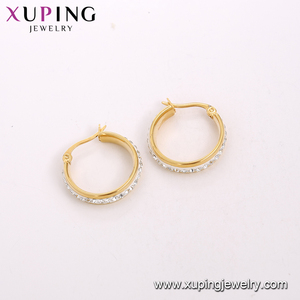 Pendientes de aro de acero inoxidable para mujer, aretes, estrás, 24K, color dorado, simple, <span class=keywords><strong>E</strong></span>-595 - Product Image 4