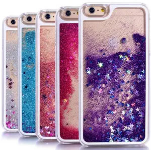 Hot Cassa Del Telefono Trasparente Glitter Stars Dinamico Liquid Quicksand Hard Case Back Cover Forfor iphone 6 più 6 s plus