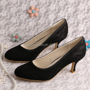 Donne Pizzo Nero <span class=keywords><strong>Scarpe</strong></span> Da Sera <span class=keywords><strong>Tacco</strong></span> <span class=keywords><strong>Medio</strong></span> - Product Image 3
