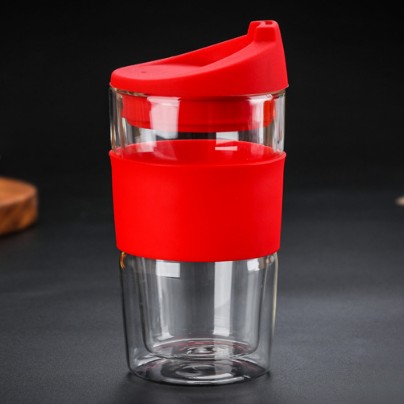 350ml Glass Travel Coffee Mug with Lid Double Wall Thermo Insulated Borosilicate Tumbler for Coffee