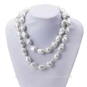 Collier long en perles d'eau douce pour femme, chaîne naturelle, perle colorée, blanche baroque, grande taille de 15mm, qualité A +, 36 pouces