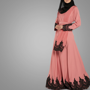 Commercio all'ingrosso Abbigliamento Islamico Abaya Elegante Del Merletto Del Telaio Jersey Maxi Vestito Musulmano Islamico Abbigliamento Manica Lunga Marocchino Caftano Abiti - Product Image 3
