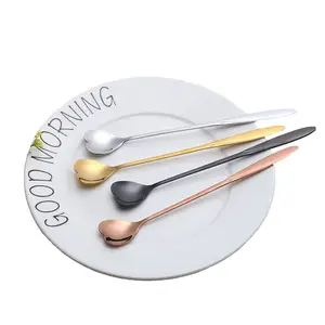 Souvenir creativo cuore cucchiaio regalo in acciaio inossidabile cucchiai lunghi per caffè matrimonio/Souvenir sostenibile smalto a specchio