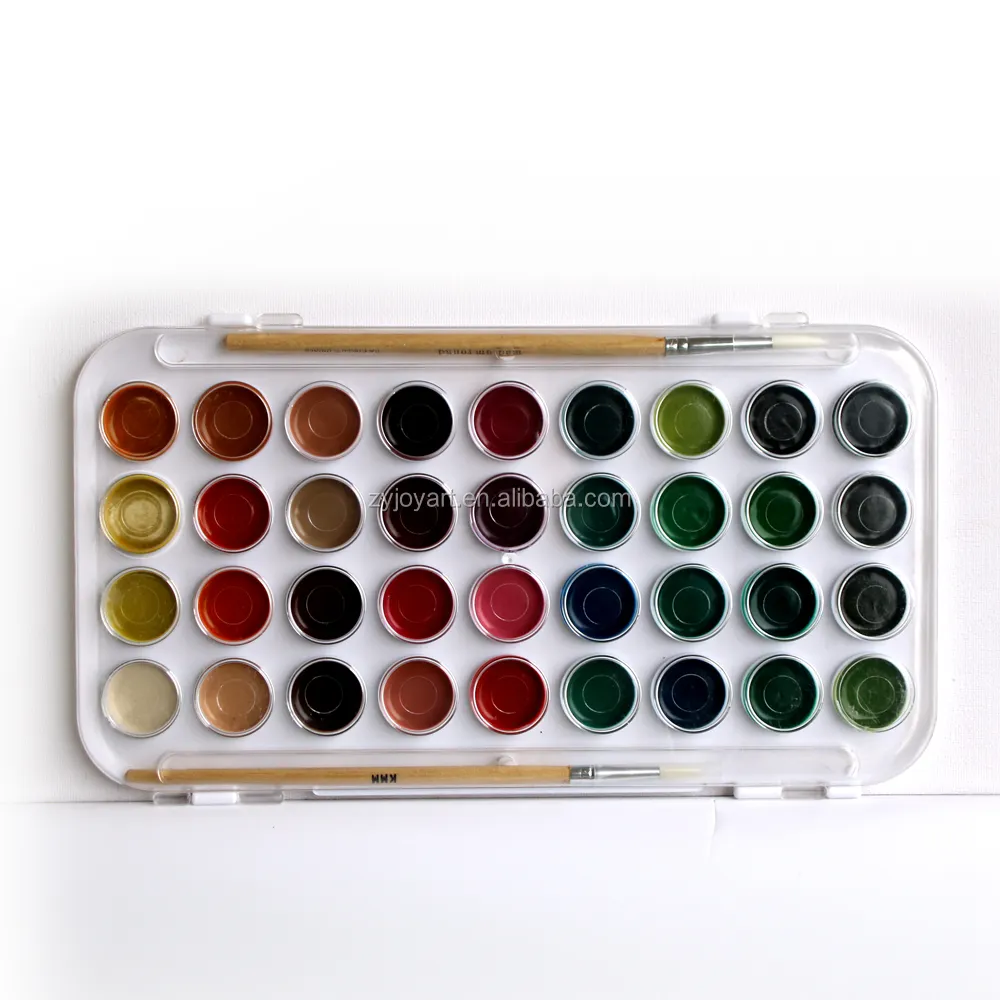 36 professional artist quality semi-moist watercolor paint plastic box set w/paint brush