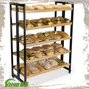 Estante de exhibición de pan enrollado de madera y metal de 5 niveles para panadería minorista - Product Image 1