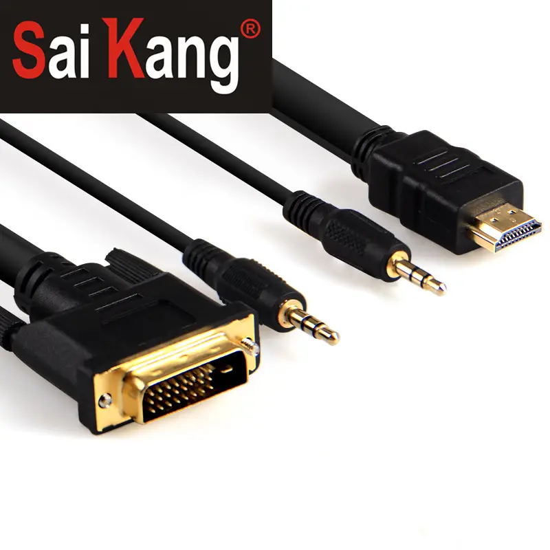 Cabo jack de áudio dourado 3.5, de alta qualidade, multi cabo 24 1 dvi macho para hdmi