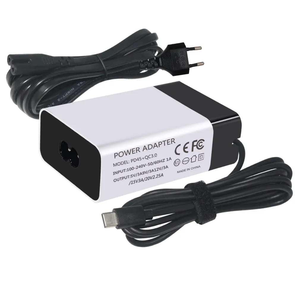 IEC C6 Socket To Type-c 5V 9V 12V 2A 15V 3A 20V 2.26A Power Supply Qc 3.0 45w Pd Travel Wall Charger Usb C Adapter PSU