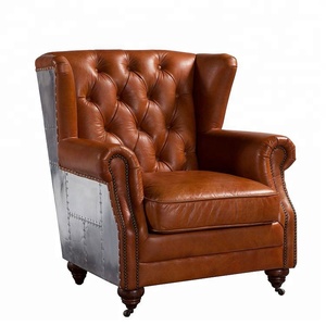 Lüks amerikan sandalye eski hakiki deri chesterfield arka koltuk püsküllü düğmeler haddelenmiş kol yüksek geri kanepe sandalye - Product Image 3