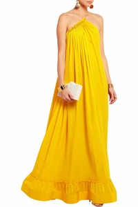 2025 Newest Yellow Pleated Side Slit <strong>Pockets</strong> Spaghetti Strap Evening Wedding Women <strong>Maxi</strong> <strong>Dress</strong> Ladies - Product Image 3