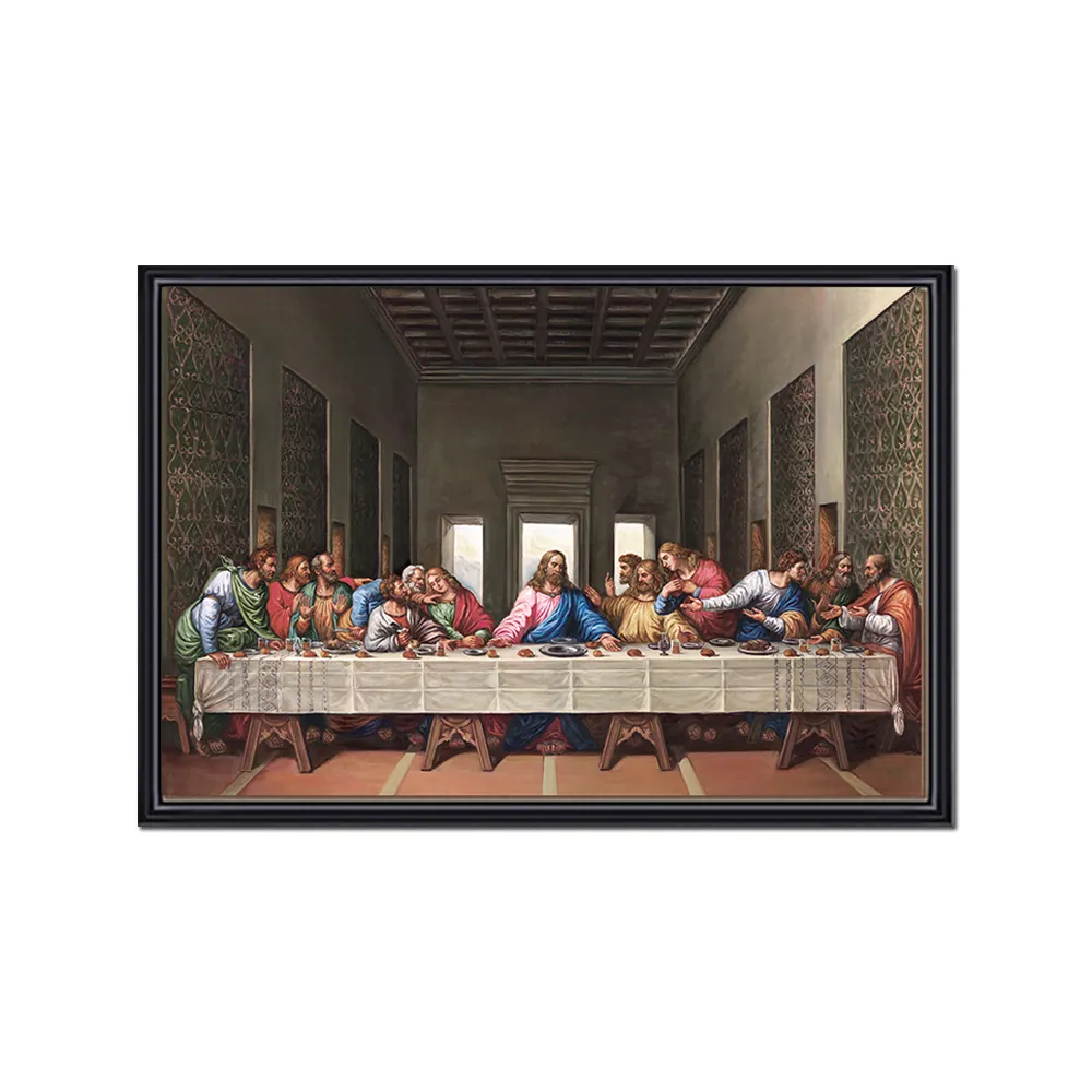Handmade Antique Famous Reproduction The Last Supper Da Vinci Fabric Canvas Oil Painting