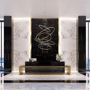 JYLIGHTING Lampe moderne en acier inoxydable doré à LED Style contemporain Grand <span class=keywords><strong>anneau</strong></span> métallique Luminaire suspendu pour la maison Hôtel Projet - Product Image 6