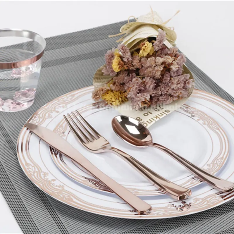 ชุดเครื่องใช้บนโต๊ะอาหารพลาสติกแบบใช้แล้วทิ้ง,สำหรับดินเนอร์หนัก25ท่านสีขาวสไตล์จีนสำหรับงานแต่งงาน