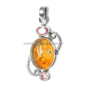 Amber de circón de moda colgante de plata esterlina - Product Image 1