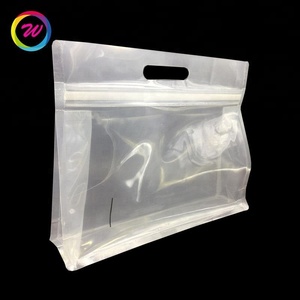 plastic clear flat bottom bag with handle