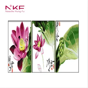 NKF Lotus(4)(Toàn Bộ Hình) Thêu Chủ Đề DMC Xỉa Bán Buôn Đa Màu Sắc 100% Bông Cross Stitch Kit