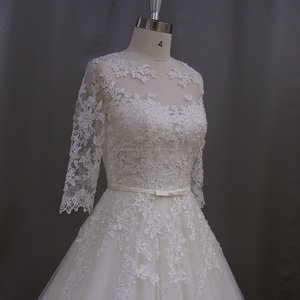 AK003 top qualité Français Dentelle col rond robe avec manches long train de mariage robe de mariage 2016 - Product Image 5
