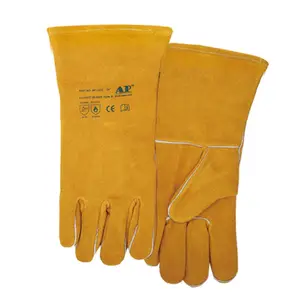 AP-1210 CE approvato industriale di cuoio spaccato della mucca guanti di saldatura a mano e heavy duty resistente al calore guanto di saldatura