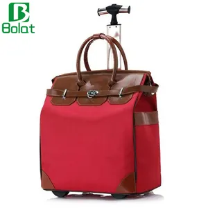 Large Capacity Oxford with Leather Rolling Tote Bag Women Luggage Suitcase On Wheel Travel Trolley Bag