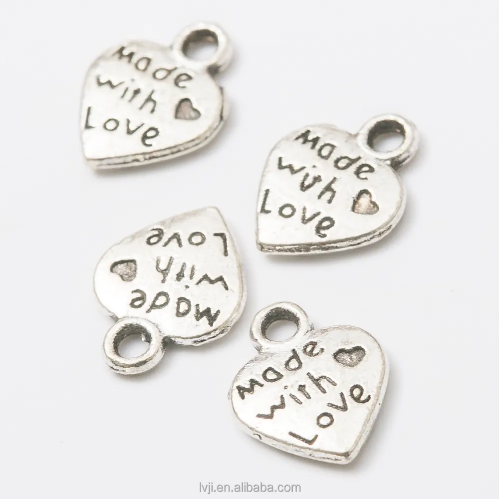 jewelry alloy silver plated double side love heart pendant charms