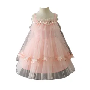 2023 rosa Mädchen Freizeit kleidung billig Großhandel Kinder Kleider Design Mädchen Party Kleider neue Baby Kleid Stile Blumen mädchen Kleider