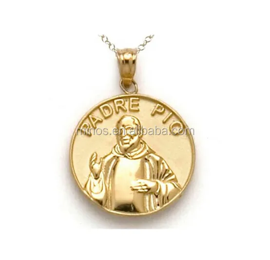 14 Karat Gelbgold Padre Pio Medaillon Anhänger Kette enthalten Anhänger Halsketten Hochwertiger Standard Hochglanz 10 Jahre 3x2mm