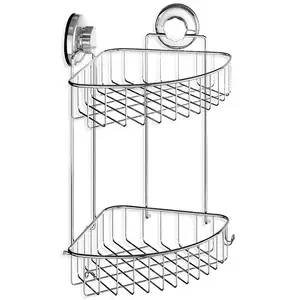 Suction Cup Corner Shower Caddy , Stainless Steel Polished Chrome Shelf 2 Tier Basket Holder for Bathroom and Kitchen