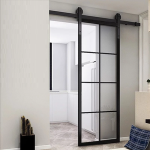 <span class=keywords><strong>Porte</strong></span> intérieure moderne en verre dépoli Cadre en acier noir Quincaillerie de <span class=keywords><strong>porte</strong></span> de grange coulissante Cloison d'hôtel Décoration latérale Surface finie - Product Image 6