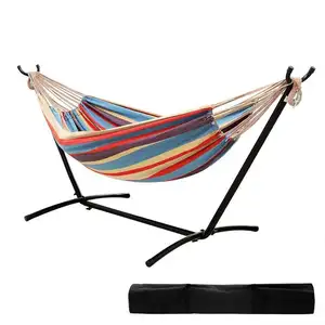 Folding Outdoor Hammock with Stand And Canopy Large Two Person Hammock Stand Beach Swing Hanging Hammock Bed