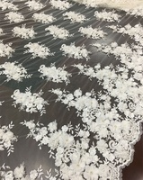 Tissu en Tulle Brodé de Haute Qualité, Écologique, avec Appliques de Fleurs 3D en Dentelle et Pierres Perlées à la Main pour Robes de Mariée et Tenues de Filles