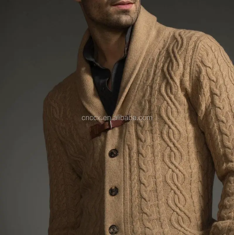 cashmere New thick warm Men's cable 100% merino wool sweater cardigan