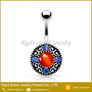 Tirbal Patrón Piedra del Ojo <span class=keywords><strong>de</strong></span> <span class=keywords><strong>Gato</strong></span> Del Anillo Del <span class=keywords><strong>Ombligo</strong></span> <span class=keywords><strong>de</strong></span> Acero quirúrgico - Product Image 1